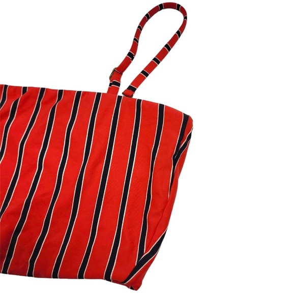 Billabong Hot For Now Lowrider Tie Bikini Bottom Bandeau Top Set in Red Stripe - Picture 9 of 13